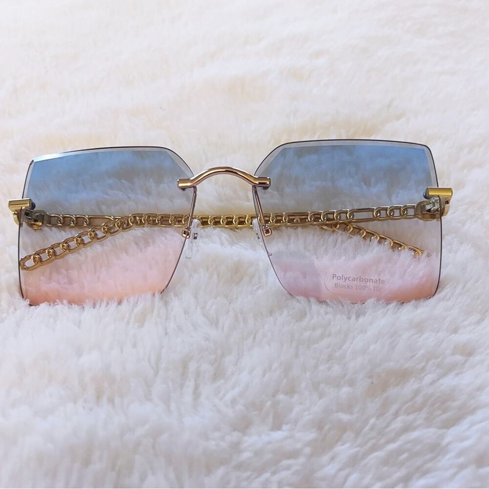 Skyla Blue & Pink Gold Chain Link Oversized Sunglasses